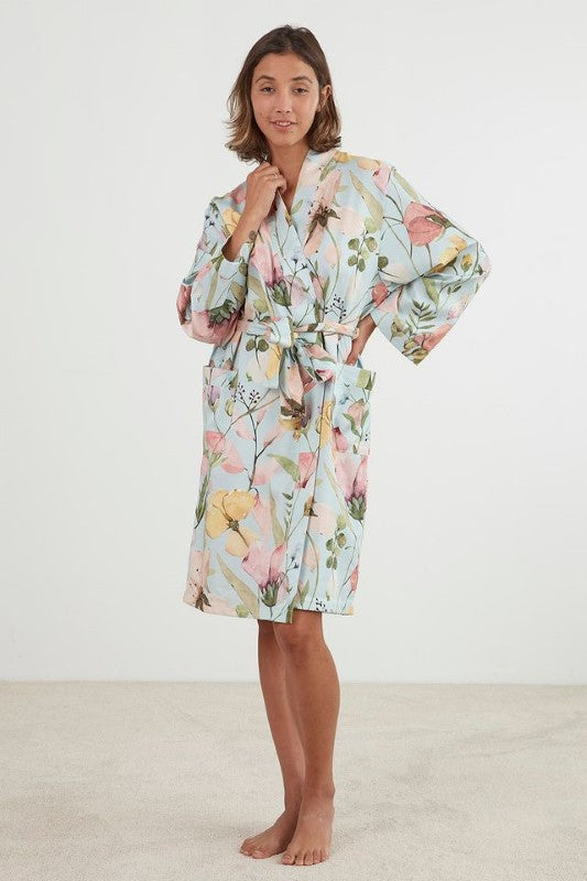 Bathrobe / Robe - Spring Flowers Blue (L/XL) - BAKSANA