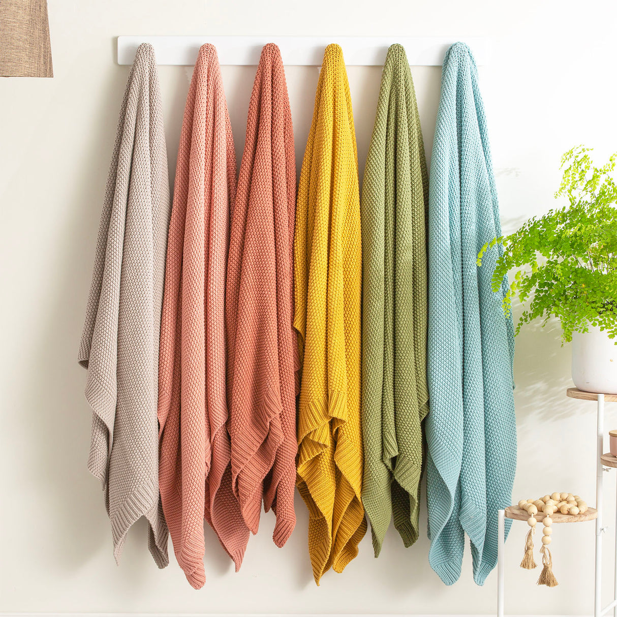 Renee Taylor Moss Seed Stitch 100% Cotton Knitted Throw 130 x 170cms Silver