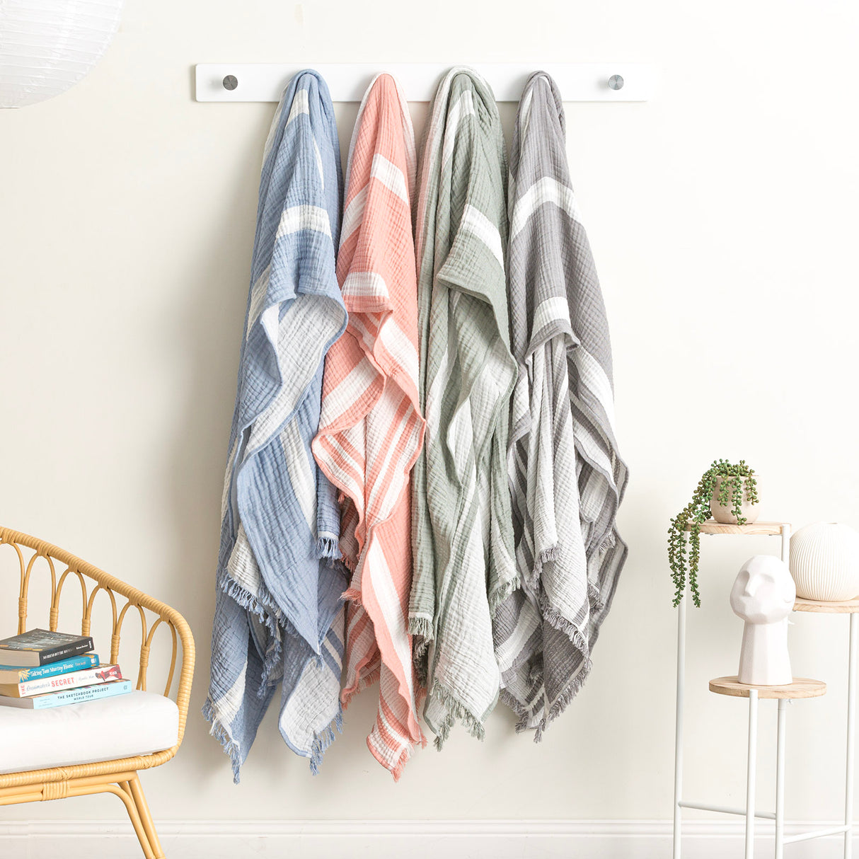 Ray Striped Vintage Washed Yarn Dyed Textured Cotton Throw 130 x 200cms Mystic