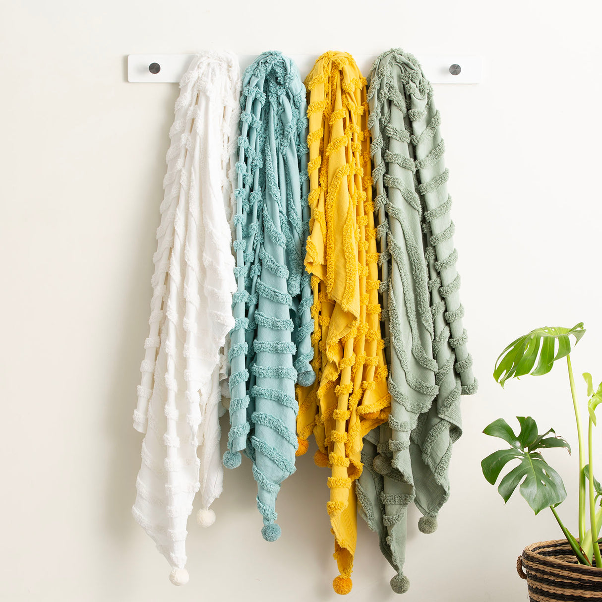 Wave Cotton Chenille Vintage Washed Tufted Throw 130 x 200cms Mustard