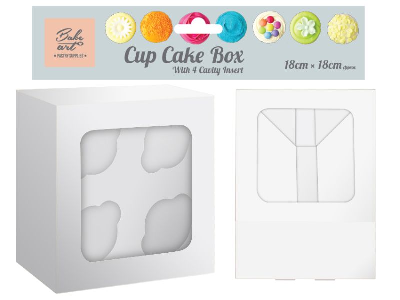 Cup Cakes Box - White Holding 4 Cakes (24 Units)