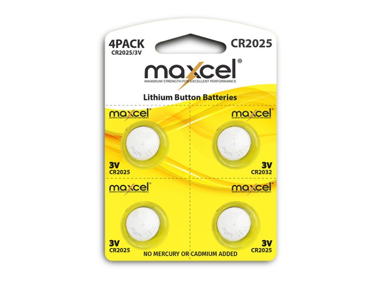 Lithium CR2025 Button Butteries - Maxcel (12 Packs)