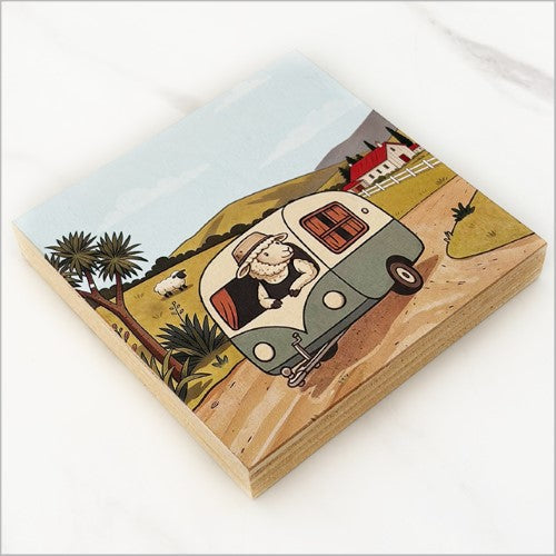 Plywood Art Block: Printed Sheep + Caravan Squares