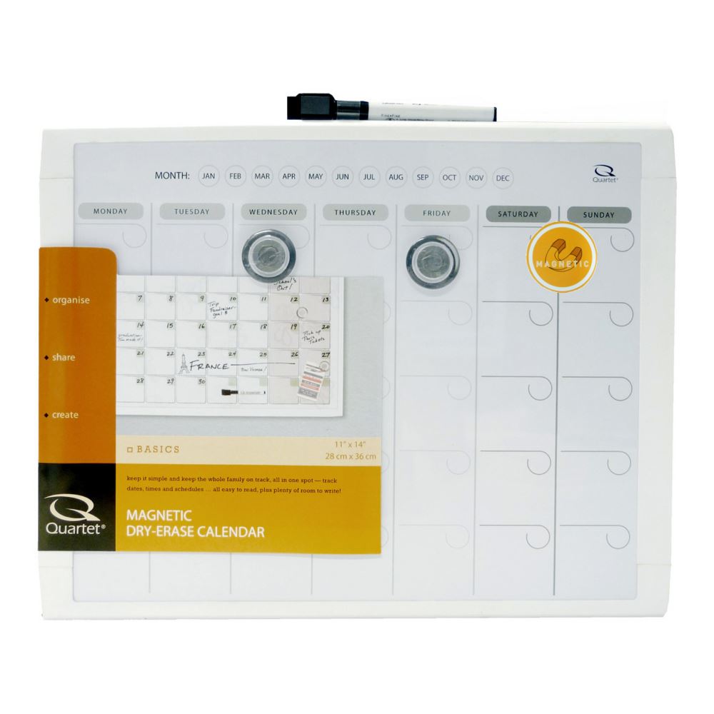 Quartet Basics Gray Calendar, 280x360mm, dry erase surface with magnetic feature for easy planning and reminders.