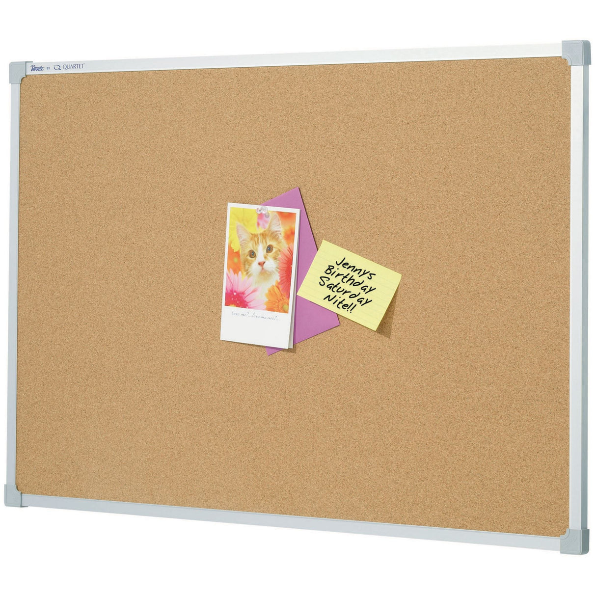 Quartet Penrite corkboard with aluminium frame, 1800x900mm, ideal for securing documents in offices and schools.