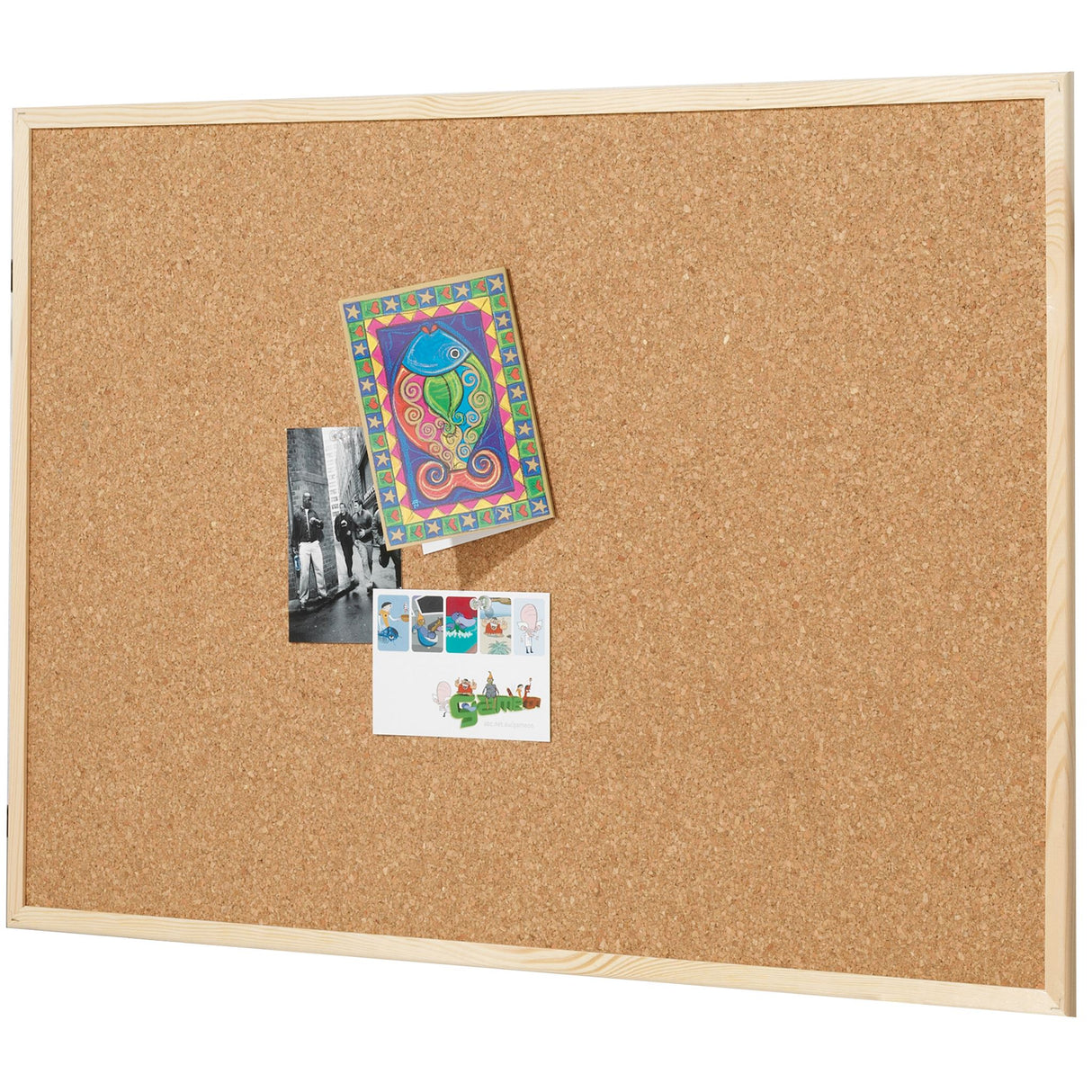 Stylish Quartet Pine Frame Cork Board 900x600mm, perfect for notes and displays in any decor.
