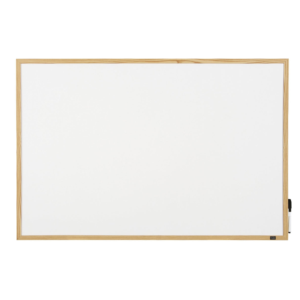 Quartet Pine Frame Melamine whiteboard, 900x600mm, with stylish pine frame for home offices and classrooms.