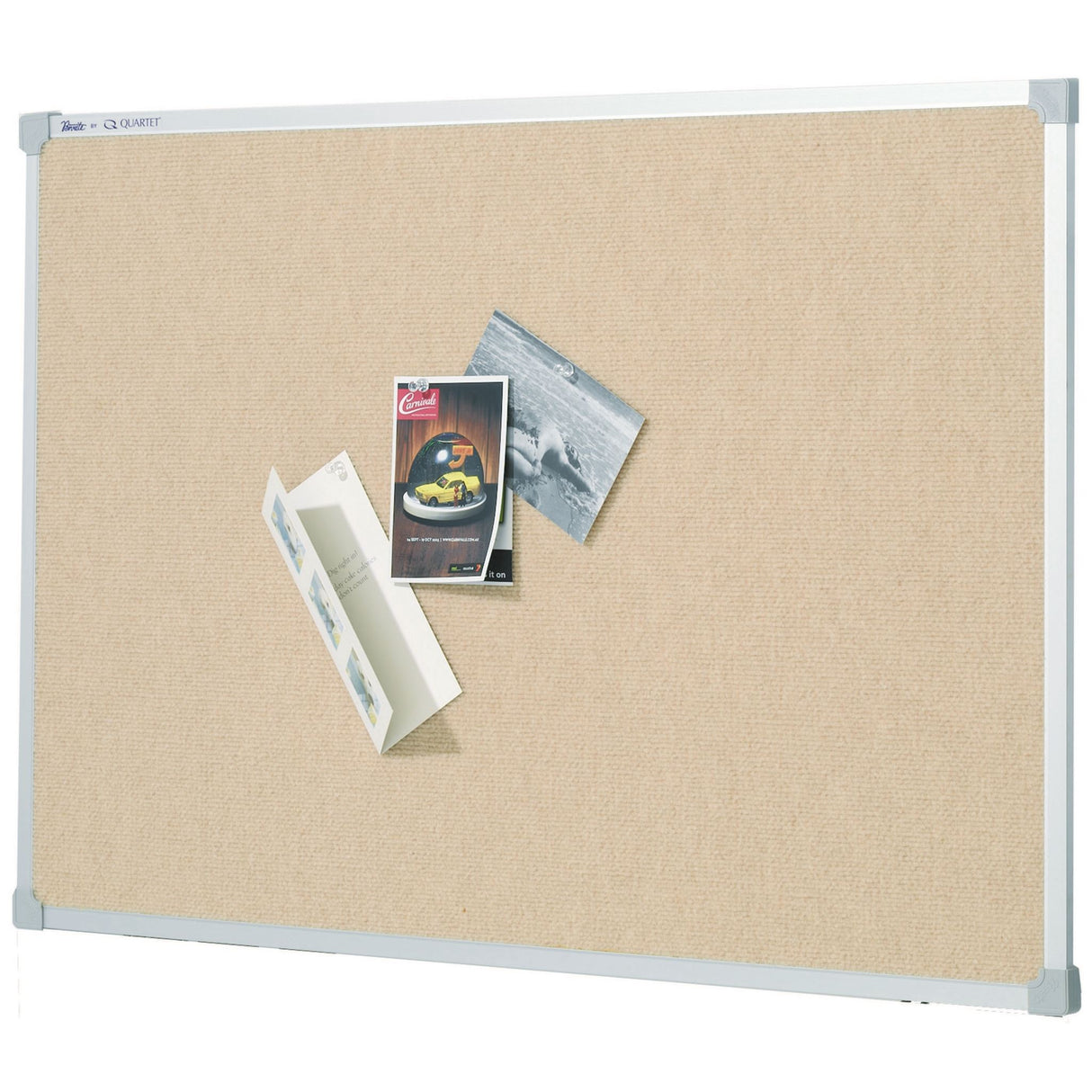 Quartet Penrite Fabric Pinboard Bondi, 1200x900mm, features a durable fabric surface and sleek aluminum frame for secure document display.