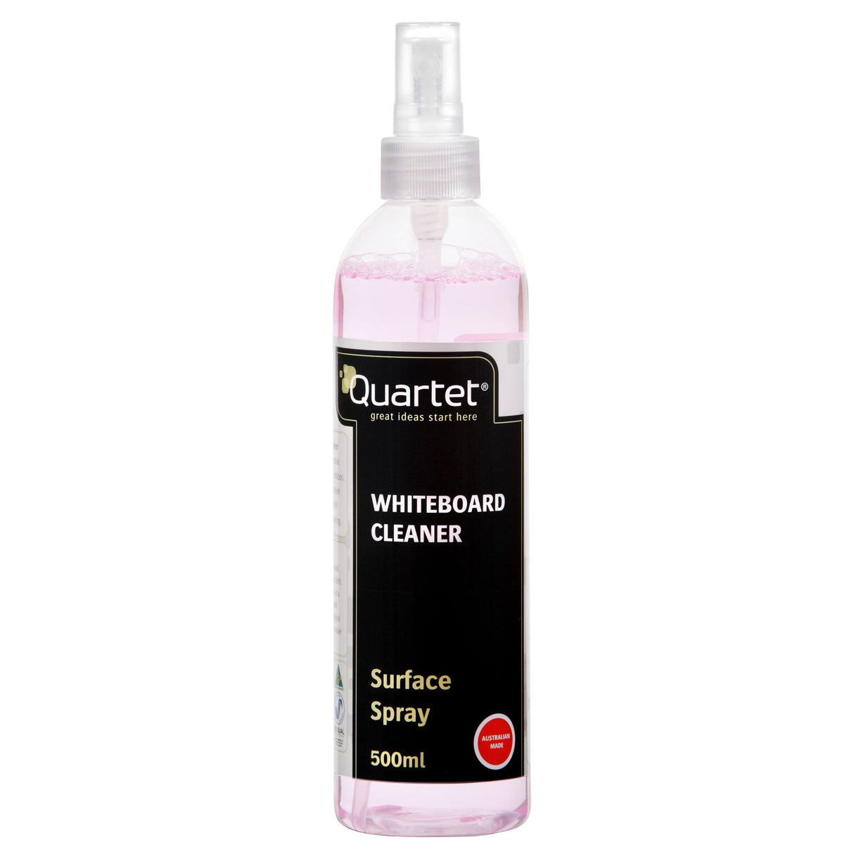 Quartet Whiteboard Cleaner 500ml, effective formula for removing ink stains and ghosting for clean, streak-free surfaces.
