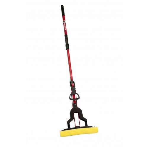 PVA Squeeze Mop with extendable handle, 27cm wide, perfect for efficient floor cleaning and spill absorption.