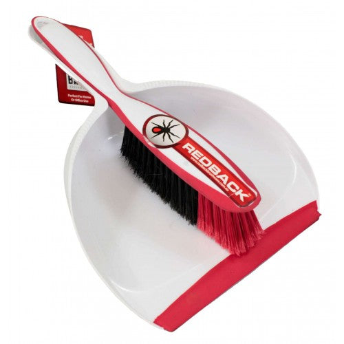 Deluxe White Dust Pan Set with a rubber lip and soft-bristle brush for efficient indoor and outdoor cleaning.