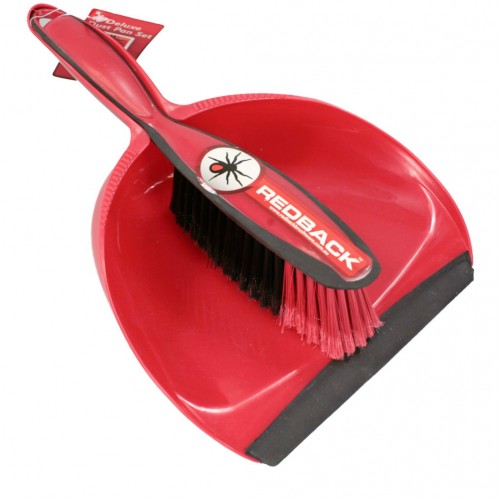 Deluxe Red Dust Pan Set with soft rubber lip for efficient clean-ups and a stylish red and black design.