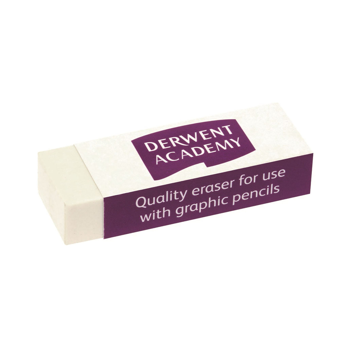 Large Derwent Academy Eraser in shrinkwrap, designed for precise graphite removal with well-defined edges for control.