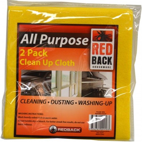Versatile REDBACK clean up cloths, 38x38 cm, eco-friendly, reusable pack of 2 for efficient cleaning and dusting.