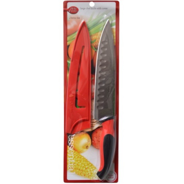 32cm Betty Crocker chef's knife with stainless steel blade, ergonomic handle, and protective cover, ideal for versatile cooking.