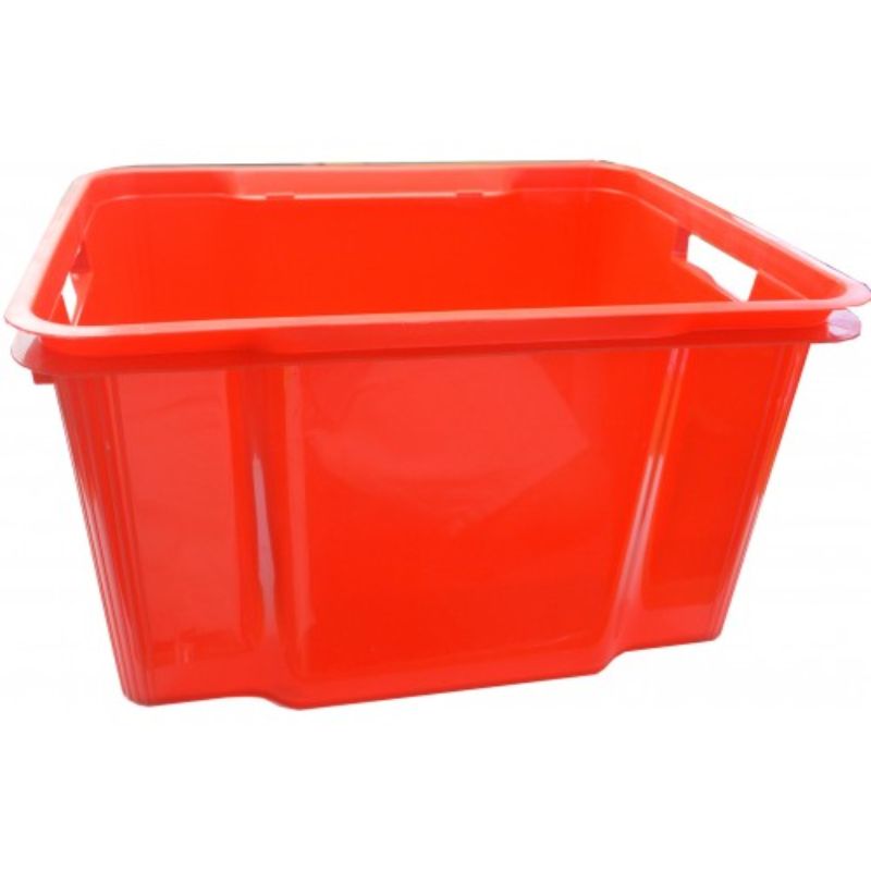Vibrant red Plastic Gear/Hobby Box, 43x35x25cm, ideal for organizing toys, tools, and gear, weather-resistant for indoor/outdoor use.