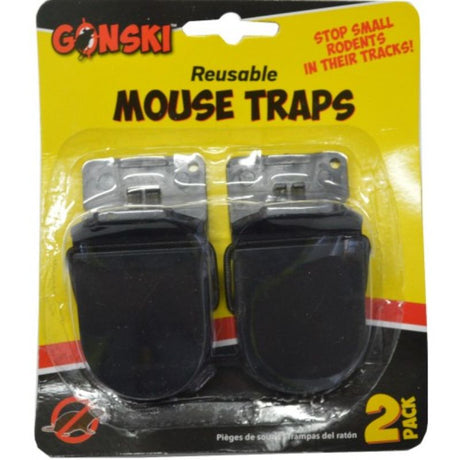 Reusable Gonski plastic mouse traps for effective rodent control, easy setup, and humane capture.