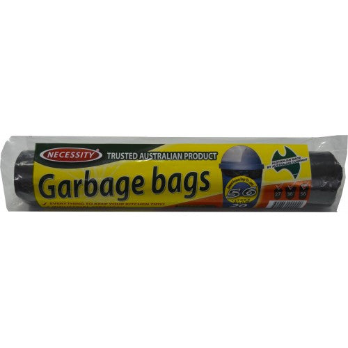 Pack of 20 heavy-duty 56L garbage bags for efficient waste management, leak-proof, and easy tear-off roll design.