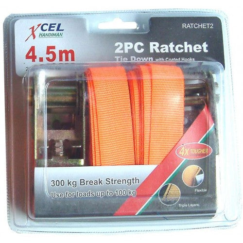 Ratchet Tiedown Set 2-Pce 4.5mx25mmxcel Handiman