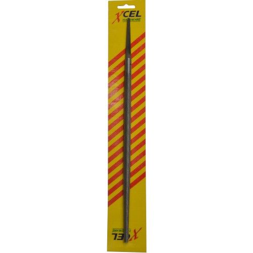 12-inch round bastard file made of hardened carbon steel, ideal for filing circular openings and concave surfaces.