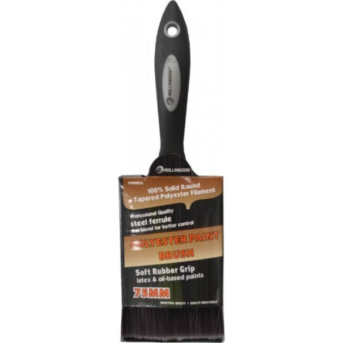 75mm rolling paint brush with ergonomic grip, perfect for smooth application on large surfaces.