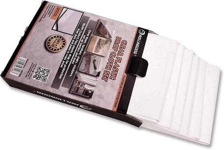 Pack of 6 lightweight plastic drop cloths, 3.66m x 2.74m, for optimal protection during home improvement projects.