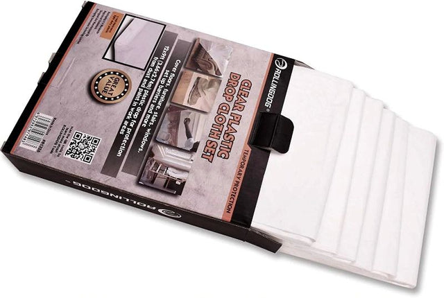 Pack of 6 lightweight plastic drop cloths, 3.66m x 2.74m, for optimal protection during home improvement projects.