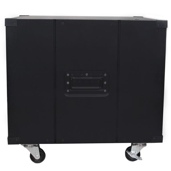 9U Portable Server Rack with handles, mobile AV equipment stand with wheels, durable design for servers and network gear.