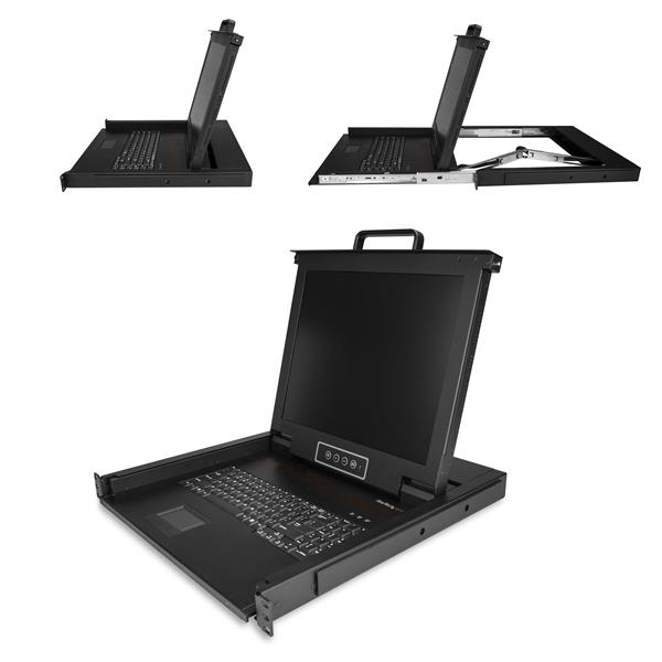 Rackmount KVM Console 1U with 17" LCD, VGA, USB keyboard, and touchpad for efficient server management.