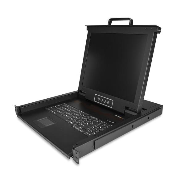 Rackmount KVM Console 1U with 17" LCD, USB keyboard, and touchpad for efficient server management in a compact design.