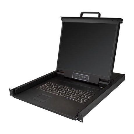 19-inch 1U KVM console with LCD display and integrated keyboard for efficient server management in racks.