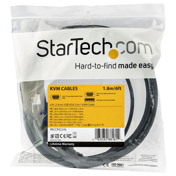 3m USB KVM cable for rackmount consoles, supports VGA/USB, 1920x1200 resolution, reduces cable clutter.