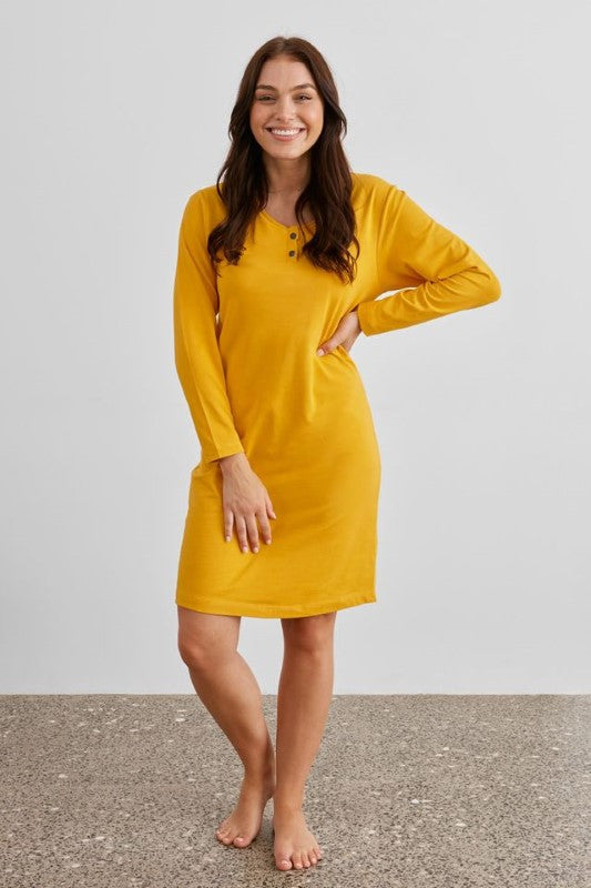 Luxuriously soft large women's knit nightie with long sleeves, made of 95% cotton, perfect for cozy nights.