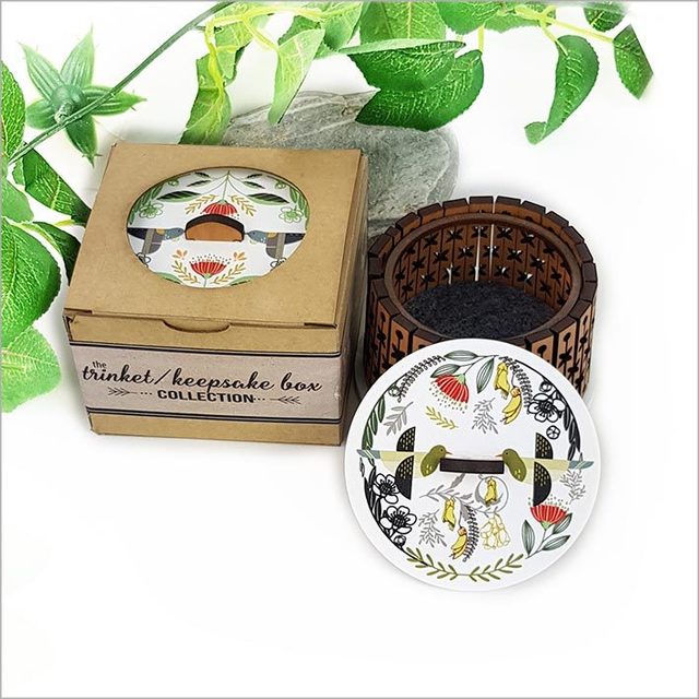 Round Trinket Box - Folk Kereru - Kiwana