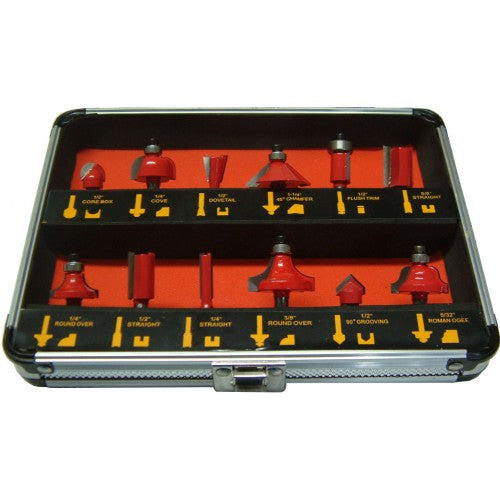 Router Bit Set In Aluminium Case 12pce 1/4"Shank