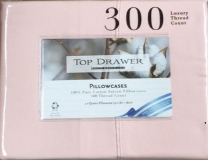 Luxurious blush queen pillowcase set, 50x80cm, 300TC cotton for comfort and durability, elegant decor accent.