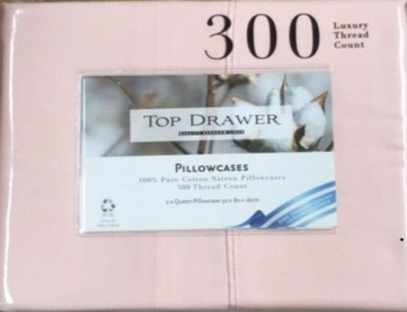 Luxurious blush queen pillowcase set, 50x80cm, 300TC cotton for comfort and durability, elegant decor accent.