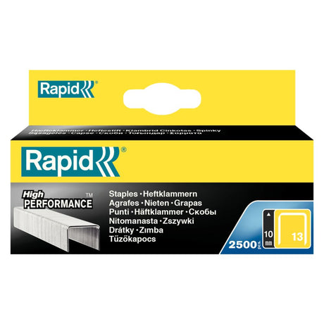 Rapid Staples 13/10 pack of 2500 fine wire staples for reliable fastening in textiles, featuring 10mm leg and 10.6mm crown.