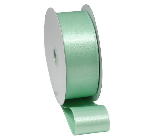 Elegant sage nylon double face satin ribbon, 15mm x 30m, perfect for crafting, gift wrapping, and event decorations.