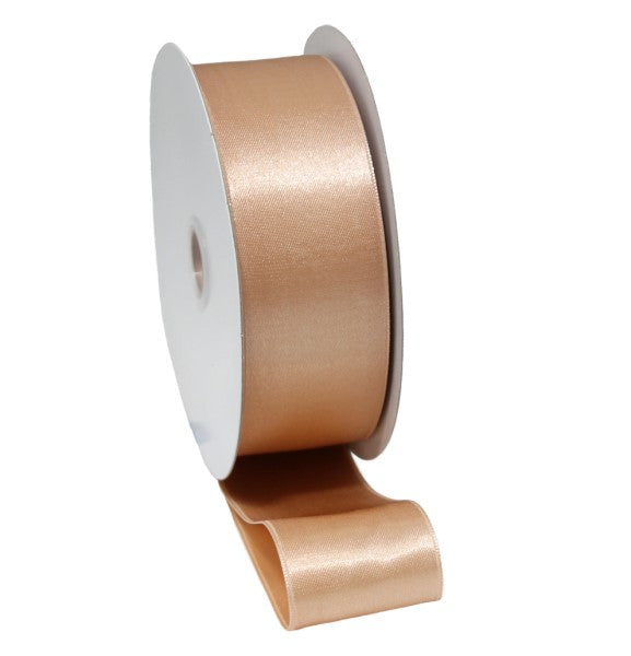 Luxurious apricot double face satin ribbon, 38mm x 30m, ideal for crafting, gift wrapping, and elegant accessories.