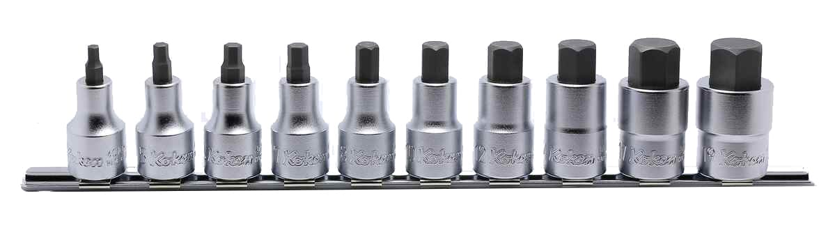 Koken RS4010M-L75 Inhex Bit Socket Set On Rail 10pc 1/2"Dr 4-19mm