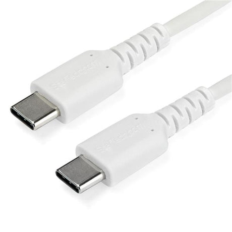 Durable 1m USB C charging cable with aramid fiber, 60W power delivery, and male to male connectors in white.