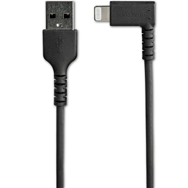 Durable 2m Right Angle USB A to Lightning Cable, Apple MFi Certified, flexible and heavy-duty for reliable charging.