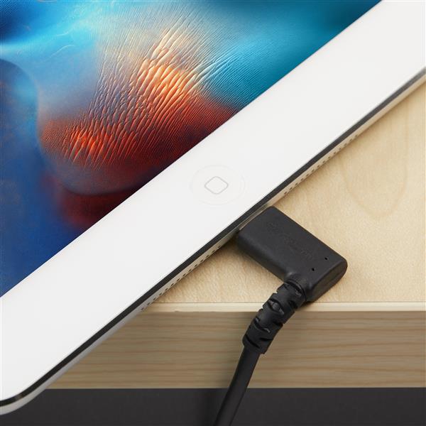 Durable 2m right-angle USB A to Lightning cable, Apple MFi certified, designed for flexibility and long-lasting use.
