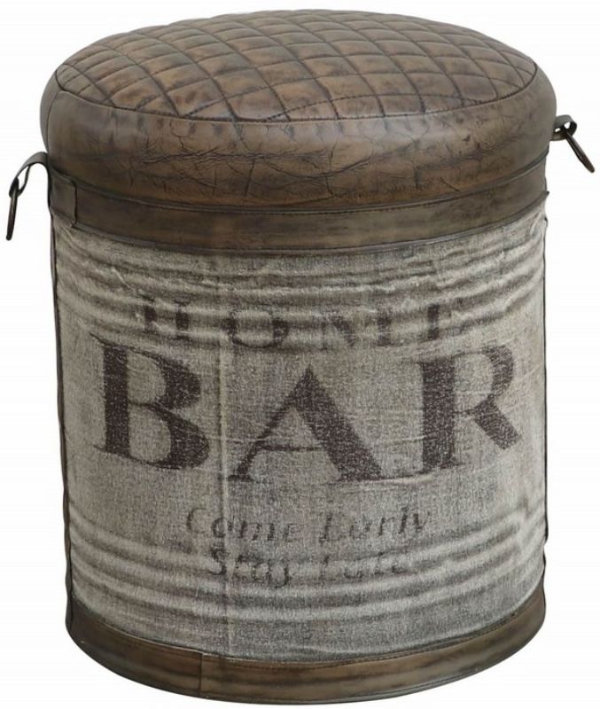 Leather & Canvas Ottoman - Round