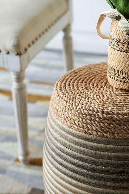 Rattan Drum Ottoman