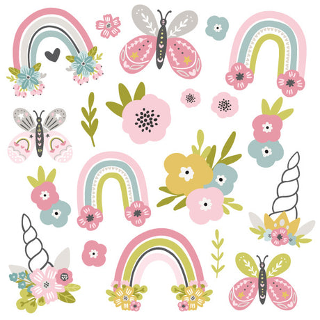 Vibrant rainbow wall decals for kids' rooms and nurseries, made from eco-friendly fabric and easy to apply and reposition.