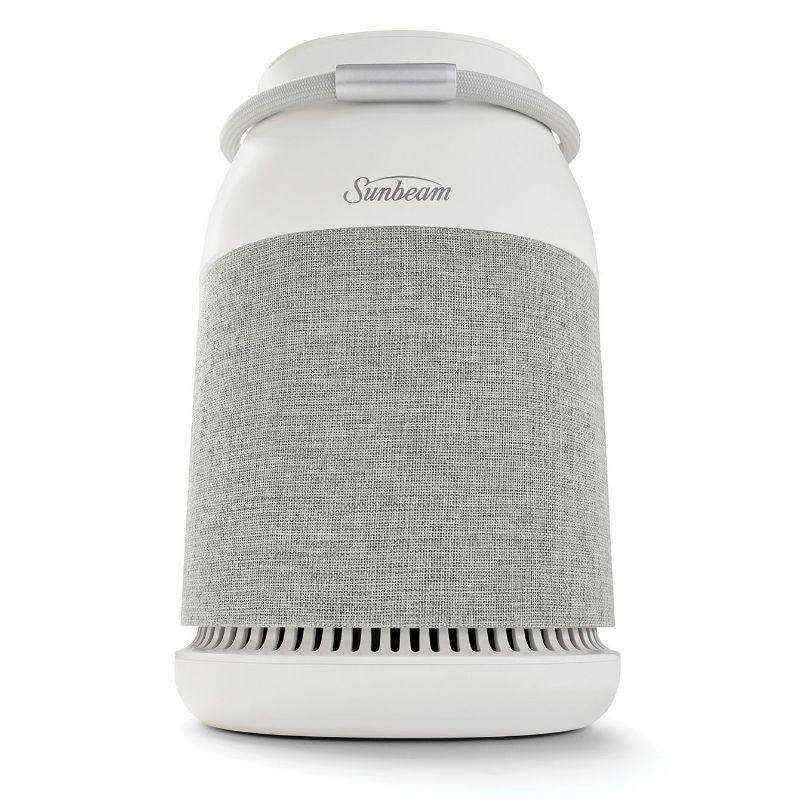 Fresh Protect™ Air Purifier in sleek white, featuring 360° air intake, UV light, and True HEPA filter for clean indoor air.