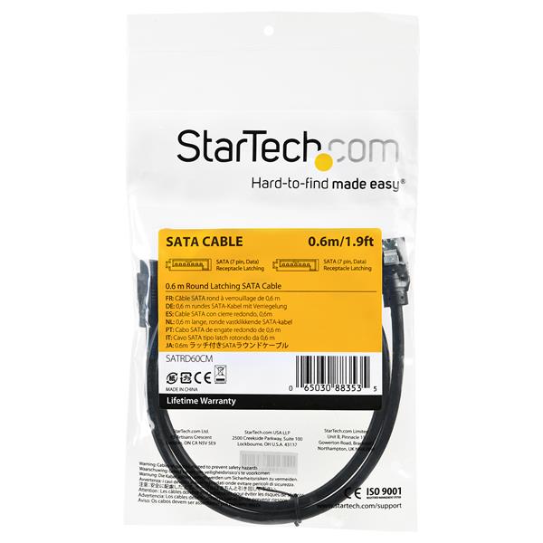 0.6 m Round SATA Cable - Latching Connectors - 6Gbs SATA Cable