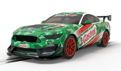 Ford Mustang GT4 Castrol Drift car, 1:32 scale, designed for precision handling and vibrant Castrol livery, ideal for Scalextric racing.